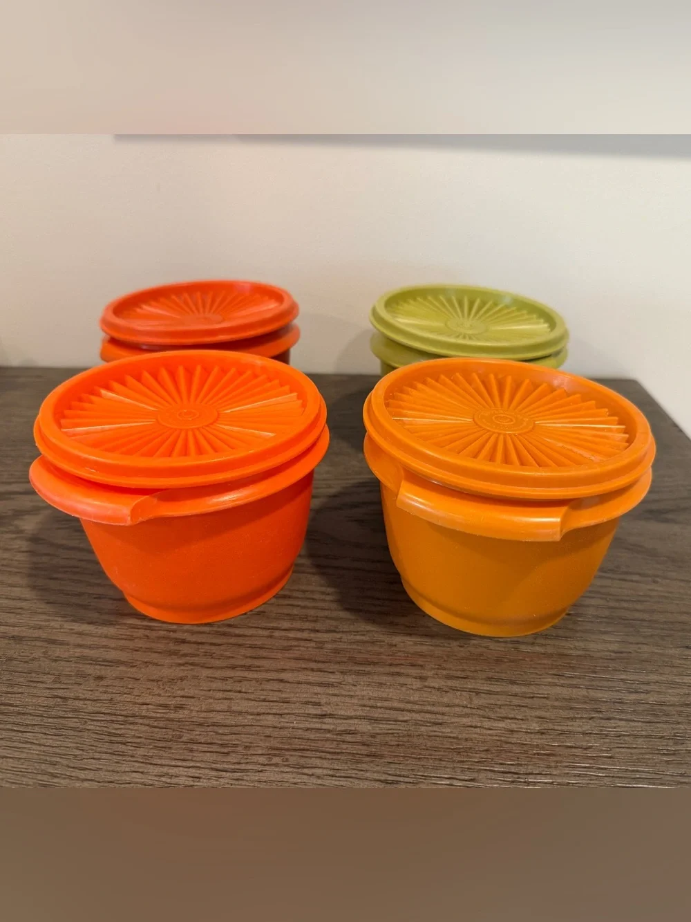 4 Vintage Tupperware Servalier Containers Small Harvest Orange Green Gold
